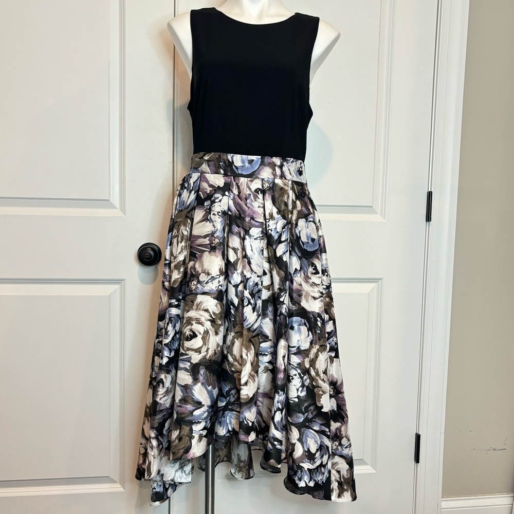 SLNY Sleeveless Pleated Floral Tie Back Waist Cocktail Formal Midi Dress 14